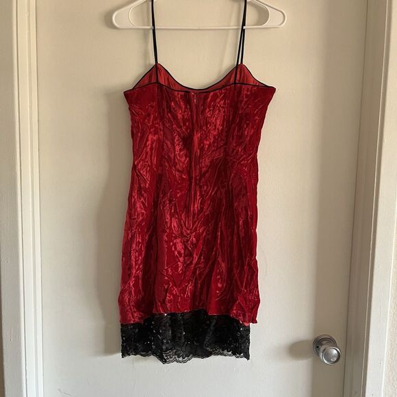 Y2K Roberta Whimsigoth Slip Dress S Velvet Red Sequin Lace Fringe Babydoll - Picture 2 of 11